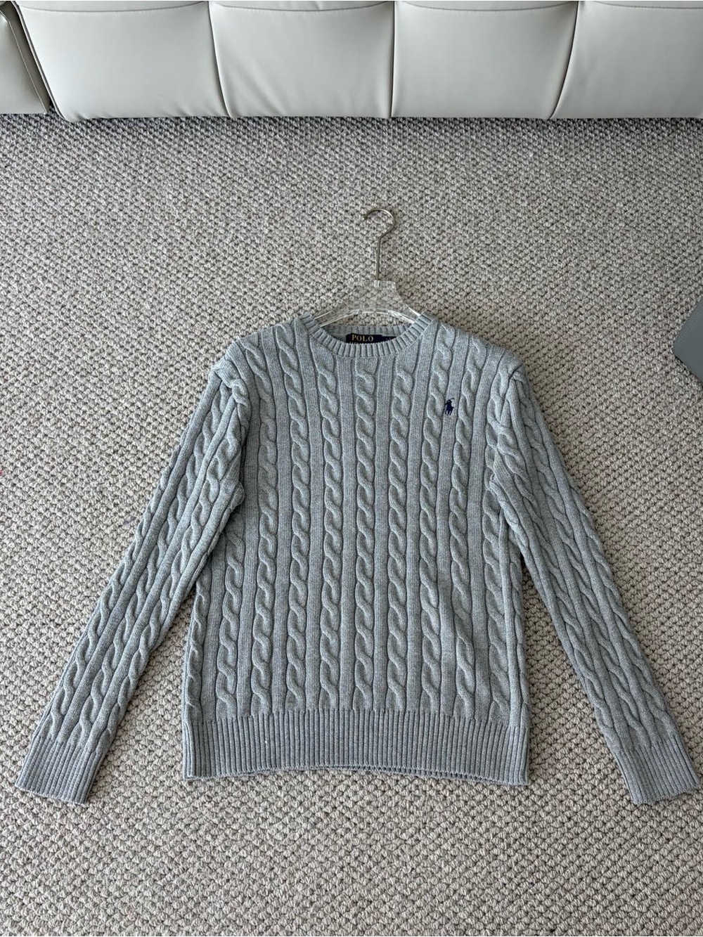 Ralph Lauren Gray Cable-Knit Crewneck Sweater